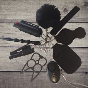 Wristlet Key Ring Safety Protection Keychain Set Black